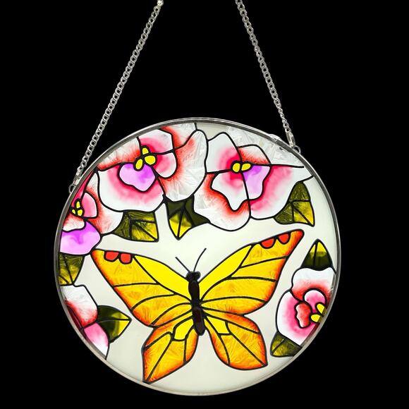 Stained Glass Butterfly Window Sun Catcher With Metal Chain 6" w/4" chain - Picture 1 of 5